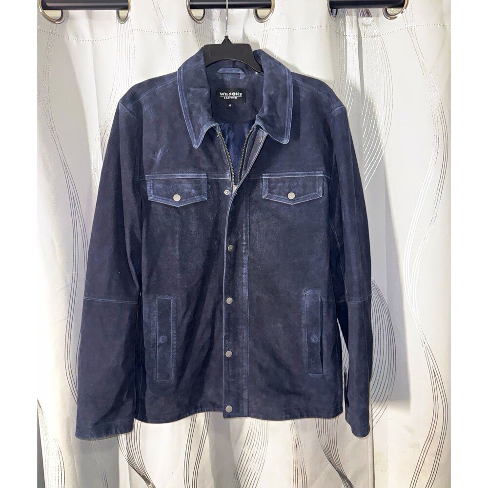 Wilson's Leather Men's Blue Leather Jacket M Zip/Button